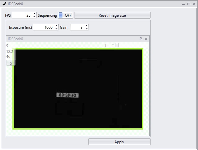IDS axon settings- and viewpanel with 1 sequence